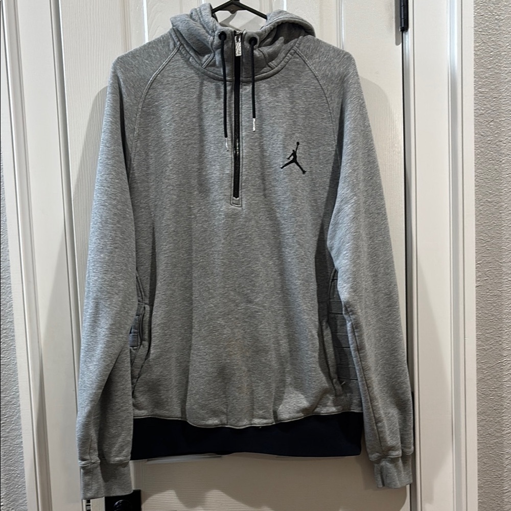 Jordan Gray  quarter zip Hoodie with Black Logo
